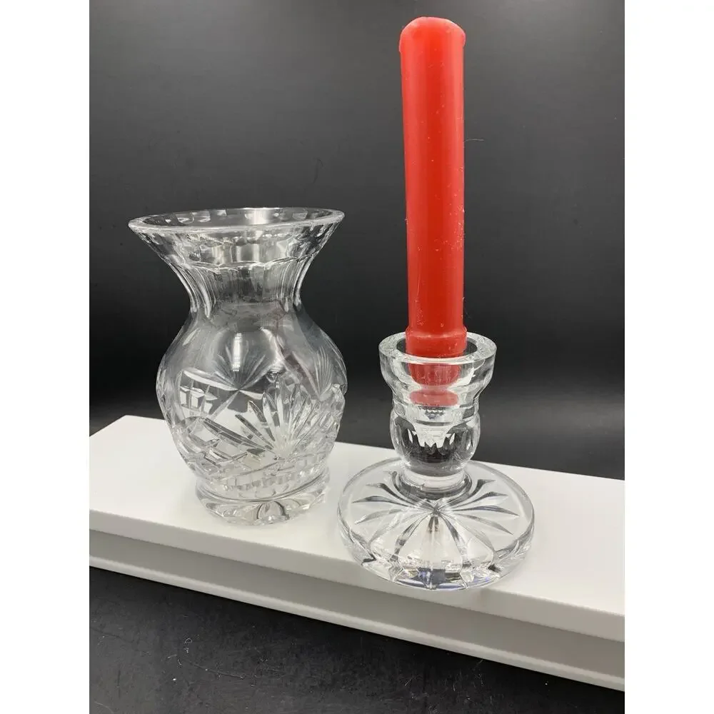 Lot of Lead Crystal Decor Rogaska Richmond Vase AND Short Waterford Candlestick